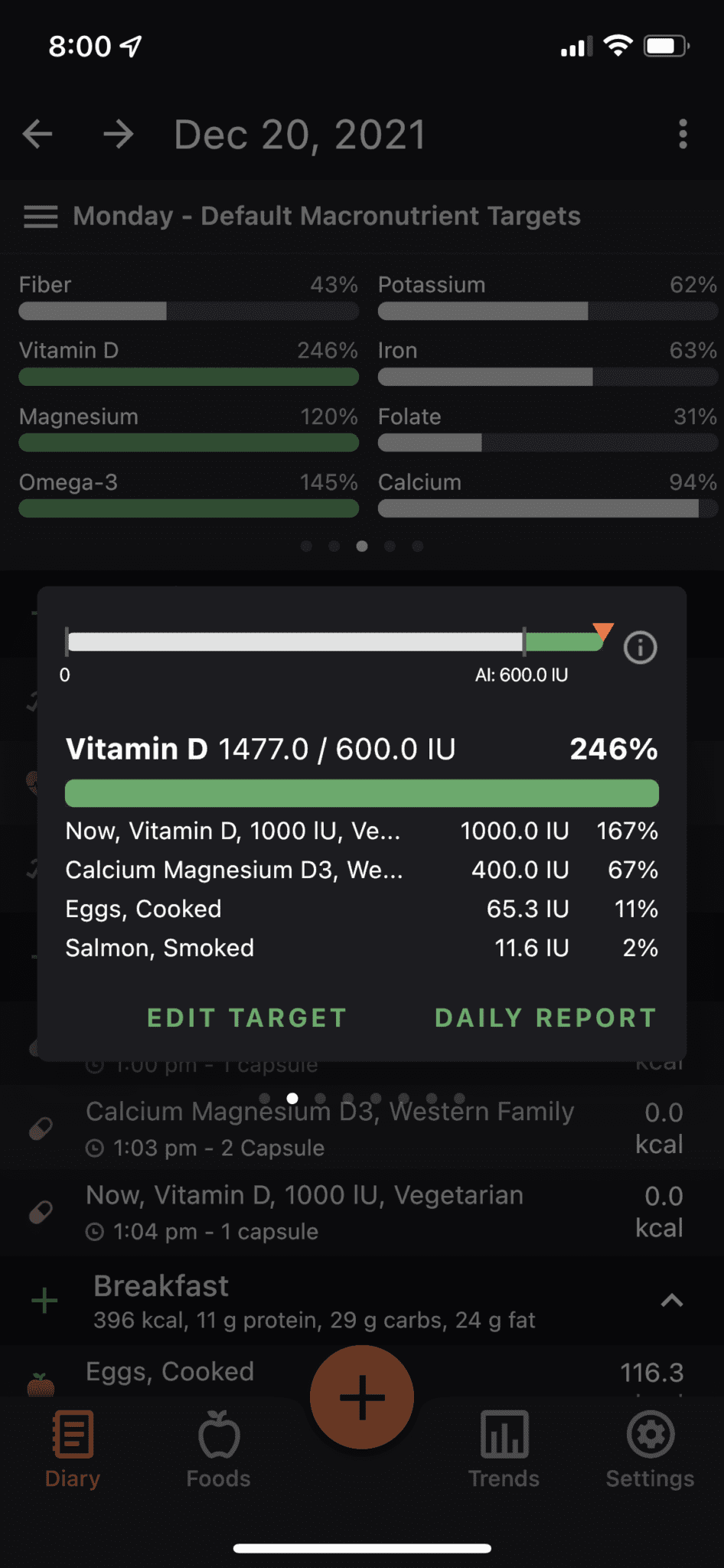 Click on anything in the header bar to bring up more information and to access the daily report.